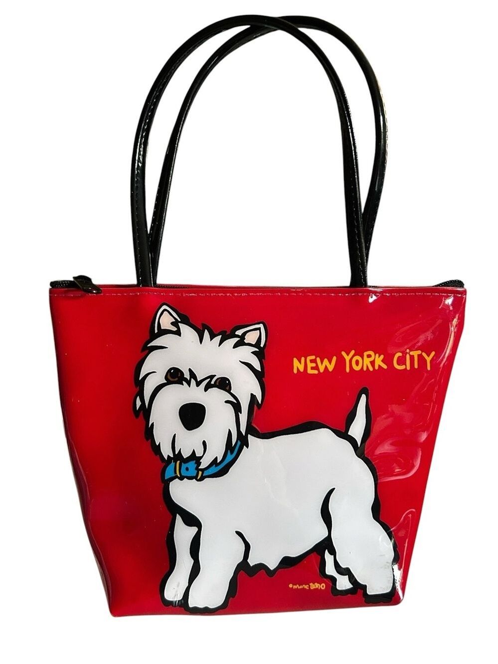 Marc Tetro New York City Westie Red and Black Shiny Small Tote Bag NWOT - Picture 2 of 6